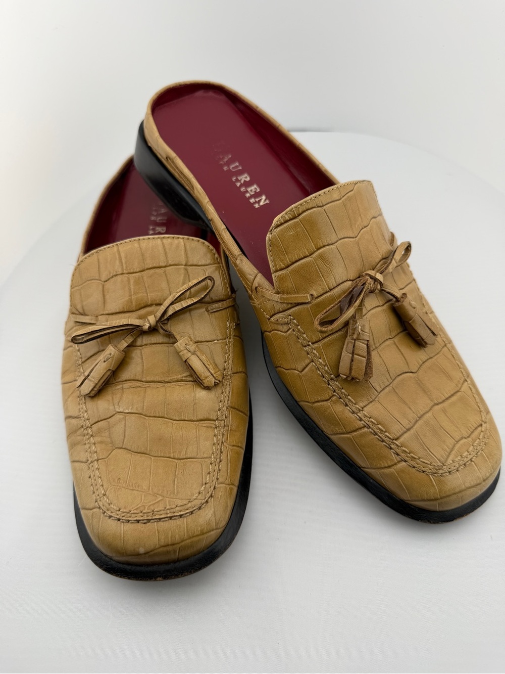 Lauren Ralph Lauren Women Size 7.5 B Mule Slide Lisette Beige Nude Leather Flats